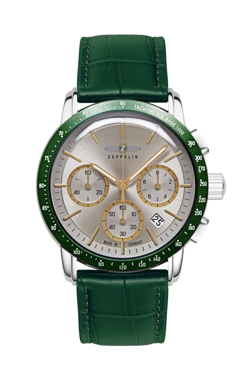 HAU, Zeppelin New York Chronopraph Cal. 6S20, titan/green Steelcase 42mm, water resistant 5atm, Mineral-K1